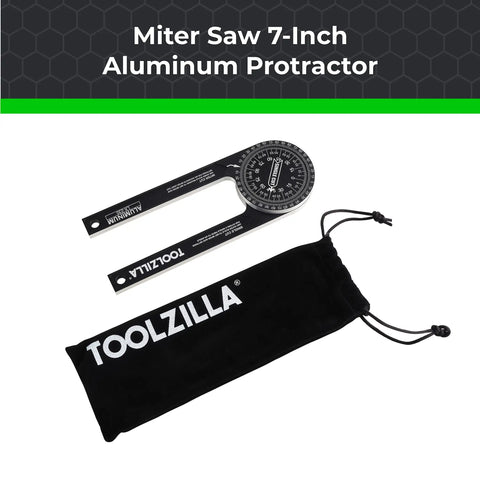 Dead On Precision Seven Inch Aluminum Miter Saw Protractor Angle Finder with measuring scale and pouch for woodworking use.