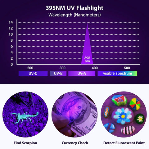 Portable UV Flashlight Blacklight With White And Ultraviolet Light For Pet Urine Stain Detection On Carpets And Fabrics Bed Bug Inspector ID Check Leak Spotter Resin And Currency Verification