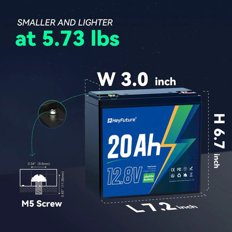 12V 20Ah LiFePO4 Deep Cycle Battery Rechargeable 5000 Plus Cycles With 20A BMS dimensions and weight details