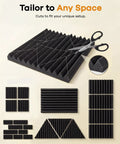 No Sweat Peel And Stick Acoustic Foam Panels 48 Pack Self Adhesive Sound Proofing Wedges One Inch Thick triangle foam cut to fit unique spaces.