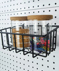 Pegboard Organizer Set 16 Pack With Bins Baskets Cups Hooks And J Hooks For One Eighth And One Quarter Inch Pegboards Black Holders