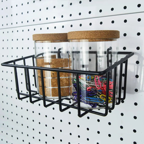 Pegboard Organizer Set 16 Pack With Bins Baskets Cups Hooks And J Hooks For One Eighth And One Quarter Inch Pegboards Black Holders