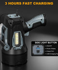 Rechargeable Handheld Spotlight 2,000,000 Lumen Led Flashlight With Cob Light, 10000mAh Battery charging on a power outlet