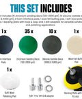 DIY Friendly Glass, Epoxy, And Resin Sanding And Polishing Kit with foam pads, sanding discs, wool pad, and backing plate