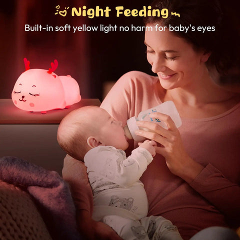 Mother feeding baby with Adorable Cat Shaped Night Light For Kids Who Love Cozy Vibes Silicone USB Rechargeable Multicolor LED Lamp