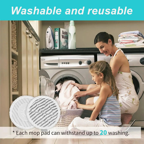 Mother and daughter doing laundry with Eight Pack Replacement Steam Mop Pads Compatible With S8201 S8001 S7001