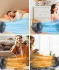 All Season 2-In-1 Desk Fan And Heater With Turbo Air Flow Portable Space Heater And Cooling Fan in various room settings