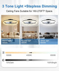 Smooth Ride 20 Inch Low Profile Ceiling Fan With Stepless Dimmable Led Light And Smart App Remote, showing warm, neutral, and white light settings.