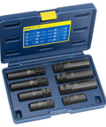 Eight Piece Wheel Lock Removal Kit With Spline Lug Nut Keys Master Key Set in blue blow molded case