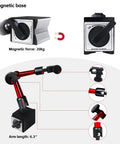 Shockproof Dial Indicator With Flexible Magnetic Stand showing magnetic base details and 6.3-inch adjustable arm.