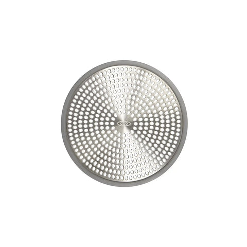Built Tough Shower Stall Drain Protector Catcher With Rust Proof Stainless Steel and Flexible Silicone Rim, round design, hair blocking.