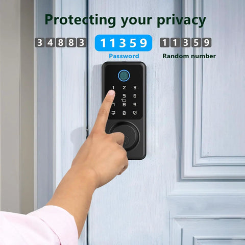 Keyless Entry Door Lock With Fingerprint And Touchscreen Keypad That Really Locks It Down Five Ways To Unlock Including App Control IC Card Passcode And Backup Key Electronic Deadbolt For Home Office And Hotel installed on door