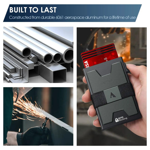 Ultra Slim Card Holder For Men With Pop Up Wallet RFID Blocking Minimalist Wallet shown with metal material and design