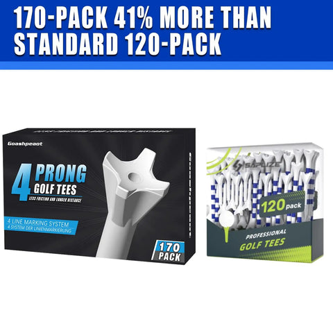 170 Pack Pro 4 Prong Golf Tees With Line Marking System Blue Three And Quarter Inch Plastic Tees packaging comparison