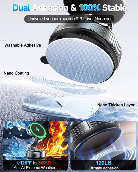 MagSafe Car Mount Charger With 15W Fast Wireless Charging Magnetic Phone Holder Ultra Strong 120LBS Vacuum Suction Cup detail