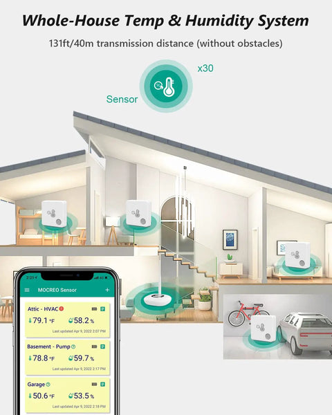 Indoor Thermometer Hygrometer Sensor With Rechargeable Battery, Bluetooth Hub Required, ST6 Add On For MOCREO System, Temperature And Humidity Monitor, Compatible With H3, H5 Lite, H5 Pro, H6 Lite in whole-house rooms