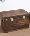Wooden box with 4 Pack Antique Wooden Box Hinges And Toggle Latch Set For Crafts And Jewelry Boxes, Iron Hardware With Gleaming Golden Finish.