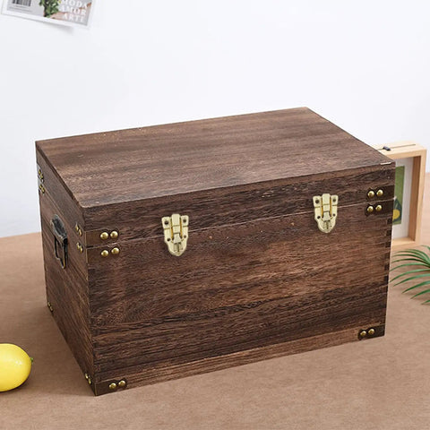 Wooden box with 4 Pack Antique Wooden Box Hinges And Toggle Latch Set For Crafts And Jewelry Boxes, Iron Hardware With Gleaming Golden Finish.