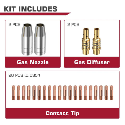 Pro Grade MIG Welding Gun Accessory Kit With 0.035 Inch Tip Nozzle Diffuser For MB15 15AK And Compatible With MIG200 MIG130 image