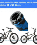 Deep Sea Blue lock-on thick waffle grips for MTB & BMX, shown fitting standard handlebars, with a close-up of grip end detail.