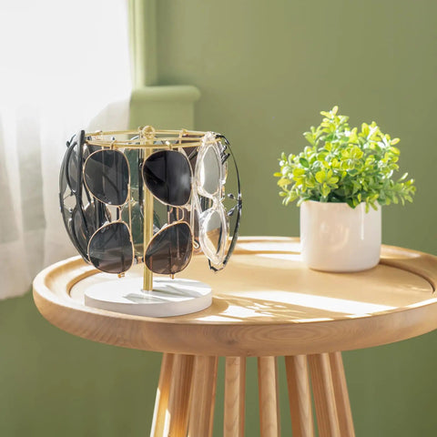 Eyewear Organizer Rack Holds Up To 12 Pairs Sunglasses And Glasses Display Stand Gold Finish For Desk, Dresser, Tabletop Or Countertop