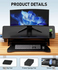 32 Inch Standing Desk Converter With Dual Monitor Setup, Height Adjustable Sit To Stand Riser with Keyboard Tray, Black