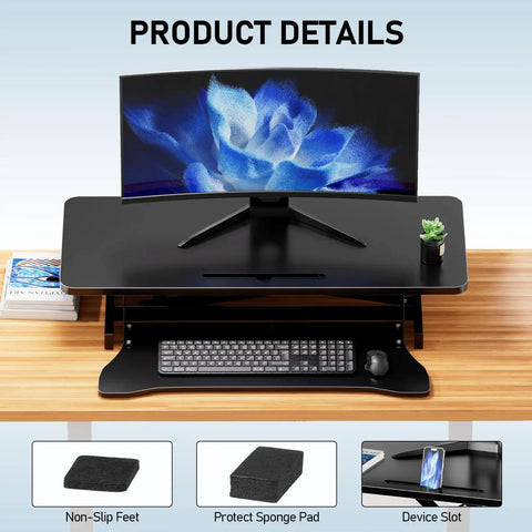 32 Inch Standing Desk Converter With Dual Monitor Setup, Height Adjustable Sit To Stand Riser with Keyboard Tray, Black