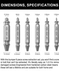 Diagram of Six Piece Damaged Screw Extractor Set With Case, Beefy Heavy Duty Hardened Steel HSS 4341 Drill And Hand Tool Remover Kit