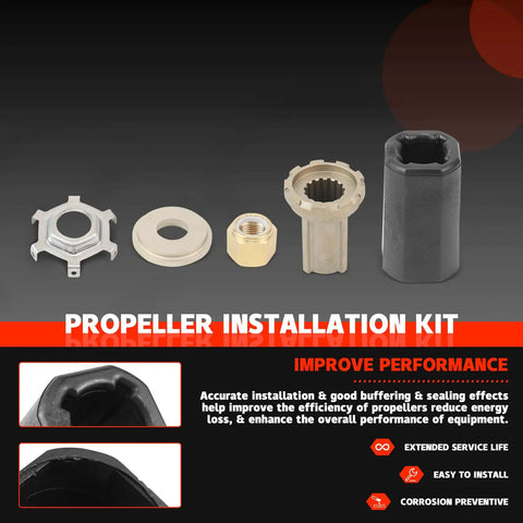 Hub Kit Replacement For Flo Torq II That Fits Mercury MerCruiser Alpha One Bravo One Outboard Props, installation kit displayed