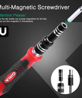 61 In 1 Precision Screwdriver Kit With 57 Bits And Flexible Shaft Extension Rod Pro Grade Repair Tools, red handle close-up.