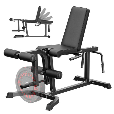 2 In 1 Leg Extension And Curl Machine For Home Gym with adjustable seat and weight plate holder, black color, side view.
