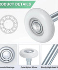 Close-up view of 2-Pack Nylon Garage Door Rollers With Quiet 1.8 Inch Wheels And 4.3 Inch Stems, suitable for residential and commercial use.