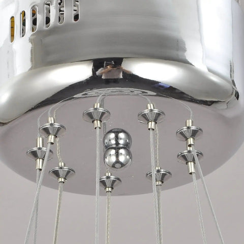 Close-up of chrome canopy on Nature White LED Acrylic Pendant Light Fixture With Three Ring Design For Dining Room And Kitchen Island 33W