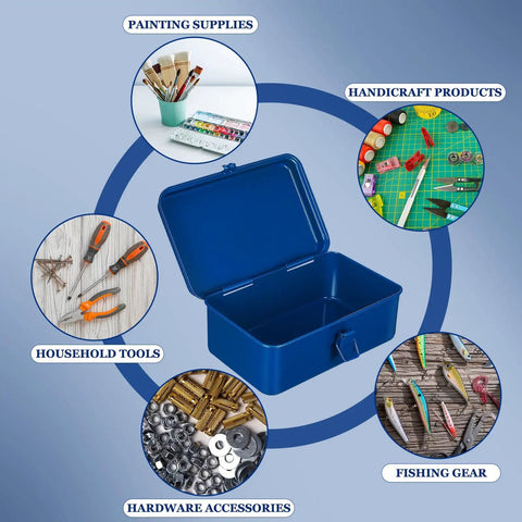 Darn Tough Steel Toolbox With Lock For Trunk Storage, blue box design for organizing tools, hardware, and craft supplies.