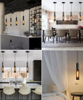 5 Light Concrete Pendant Light With Metal Mesh Shade For Kitchen Island And Dining Room in various room settings