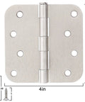 Three Pack Four Inch Brushed Nickel Door Hinges For Interior Cabinets Drawers And Furniture Featuring Smooth Roll Action Rounded Edge Build Heavy Duty Plain Bearing Hardware With Zero Hassle Setup 4-inch brushed nickel hinge with pre-drilled holes and screws.