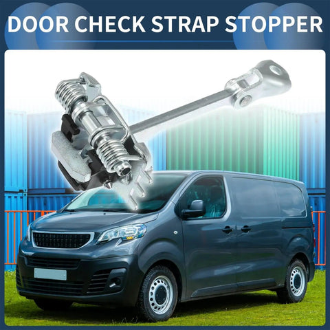 Peugeot Door Check Strap For Expert II Front Car Doors With Dampened Soft Close Multi Level Door Limiter Preventing Bumps And Rattles Wear Resistant Metal Fits 2007 Through 2016 Models 9181K9 1440204880 displayed next to a van