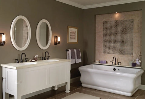 Bathroom with Banbury Two-Handle High Arc Bathroom Faucet in Mediterranean Bronze Finish for 8 to 16 Inch Widespread Install