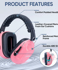 Soft Pink Hearing Protection Ear Muffs For Adults With 26 dB NRR Adjustable Safety Earmuffs For Construction And Travel