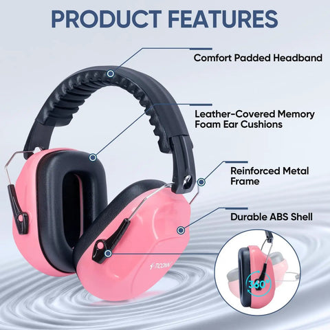 Soft Pink Hearing Protection Ear Muffs For Adults With 26 dB NRR Adjustable Safety Earmuffs For Construction And Travel