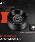 A-Premium belt idler pulley, black metal with center bearing, front view.