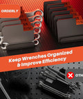 64 Piece Modular Wrench Organizer Set For Tool Drawers With Customizable Grid And Metric SAE Labeling shown in use