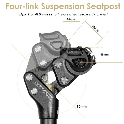 Diagram showing four-link suspension seatpost with 45mm travel for Bike Suspension Seatpost Adjustable Shock Absorber.
