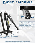 Heavy Duty Folding Hydraulic Engine Hoist And Underhoist Support Stand Combo Two Ton Adjustable Boom with steel wheels and steel housing.