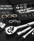 Heavy Duty Chrome Vanadium Socket Set With One Quarter And Three Eighth Inch Drive Wrenches, 46 Piece And 22 Piece Kits