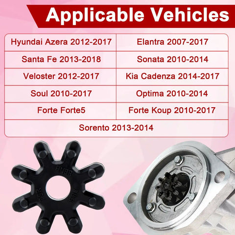 2 Pack Flexible Steering Coupler Replacement For Hyundai And Kia 56315-2K000FFF, applicable vehicle list, coupling part shown.