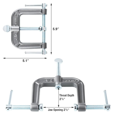 Three Way Edging Clamp For Woodworking And Trim Fitting With Malleable Iron Frame And Black Oxide Spindle And Handle Built Tough Heavy Duty Tool For Secure Moldings Even Pressure Model 38 192 Black, 2.5 in jaw opening