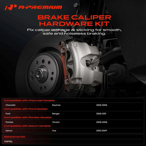 A-Premium Front Disc Brake Hardware Kit Replacement For Chevy Equinox Ford Ranger Pontiac Torrent Saturn Vue 2005 To 2011 Super Durable Set, brake caliper close-up