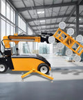 Heavy Duty Vacuum Glass Robot With Electric Multi Axis Glass Lifter Designed For Kickass Marble Sheet Handling, side view in warehouse.