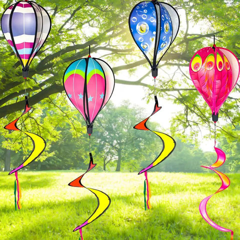 Four Pack Colorful Hot Air Balloon Wind Spinners For Yard Decor With Curly Tails That Spin In The Wind, Eye Catching Bubble Fish Peacock